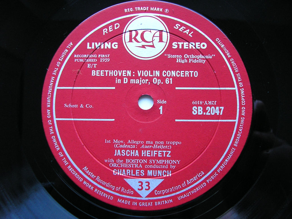 BEETHOVEN: VIOLIN CONCERTO    HEIFETZ / BOSTON SYMPHONY / MUNCH   SB 2047