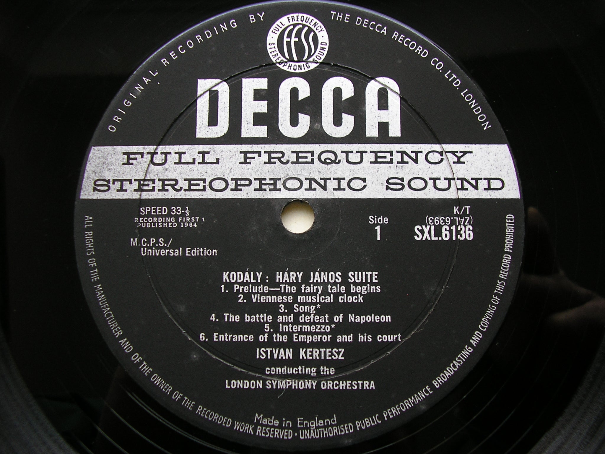 SXL 6136 KODALY: HARY JANOS Suite / DANCES OF GALANTA KERTESZ / LONDON SYMPHONY