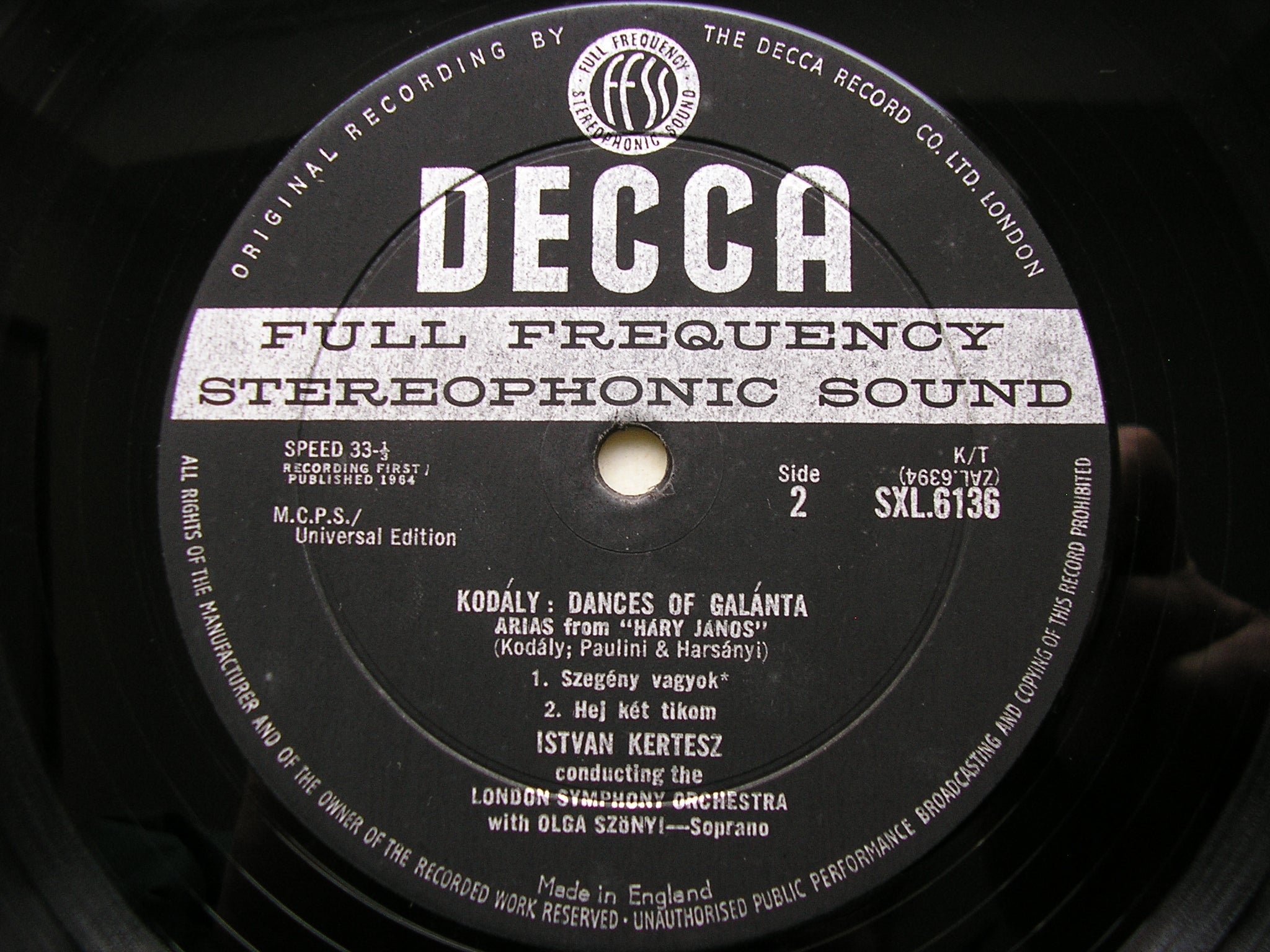 SXL 6136 KODALY: HARY JANOS Suite / DANCES OF GALANTA KERTESZ / LONDON SYMPHONY