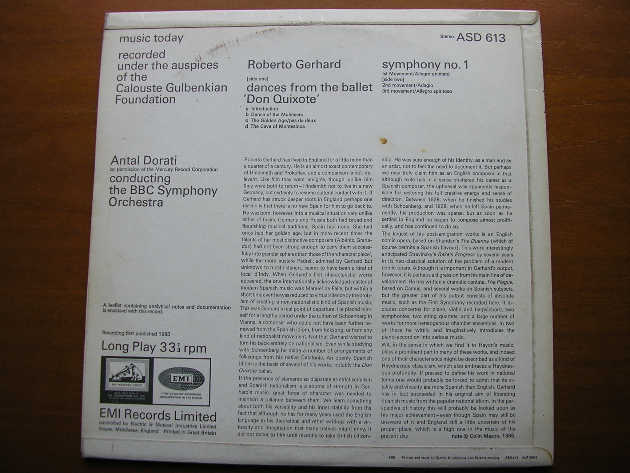 GERHARD: SYMPHONY No.1 / DANCES from DON QUIXOTE    DORATI / BBC SYMPHONY   ASD 613