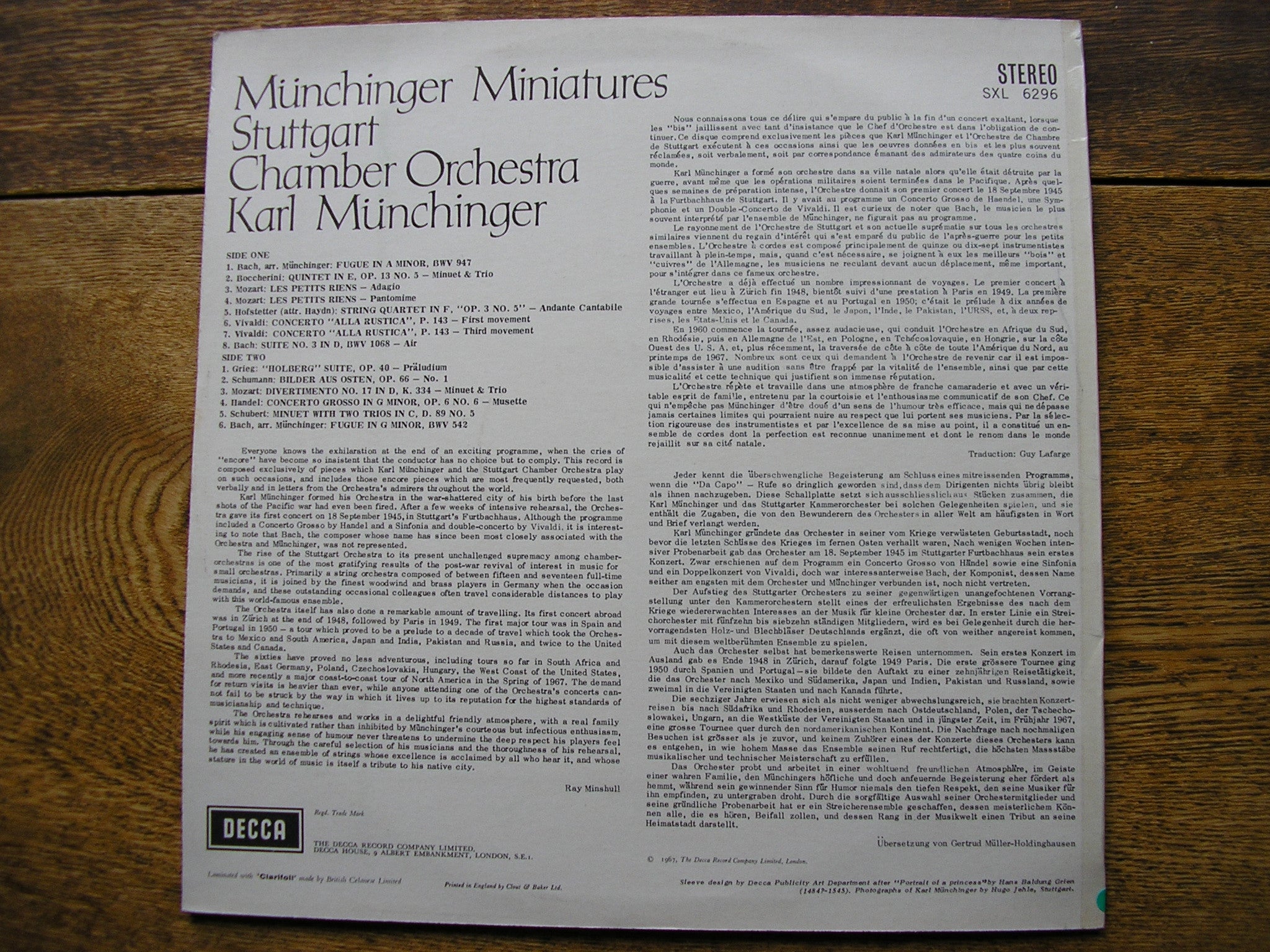SXL 6296 MUNCHINGER MINIATURES KARL MUNCHINGER / STUTTGART CHAMBER ORCHESTRA