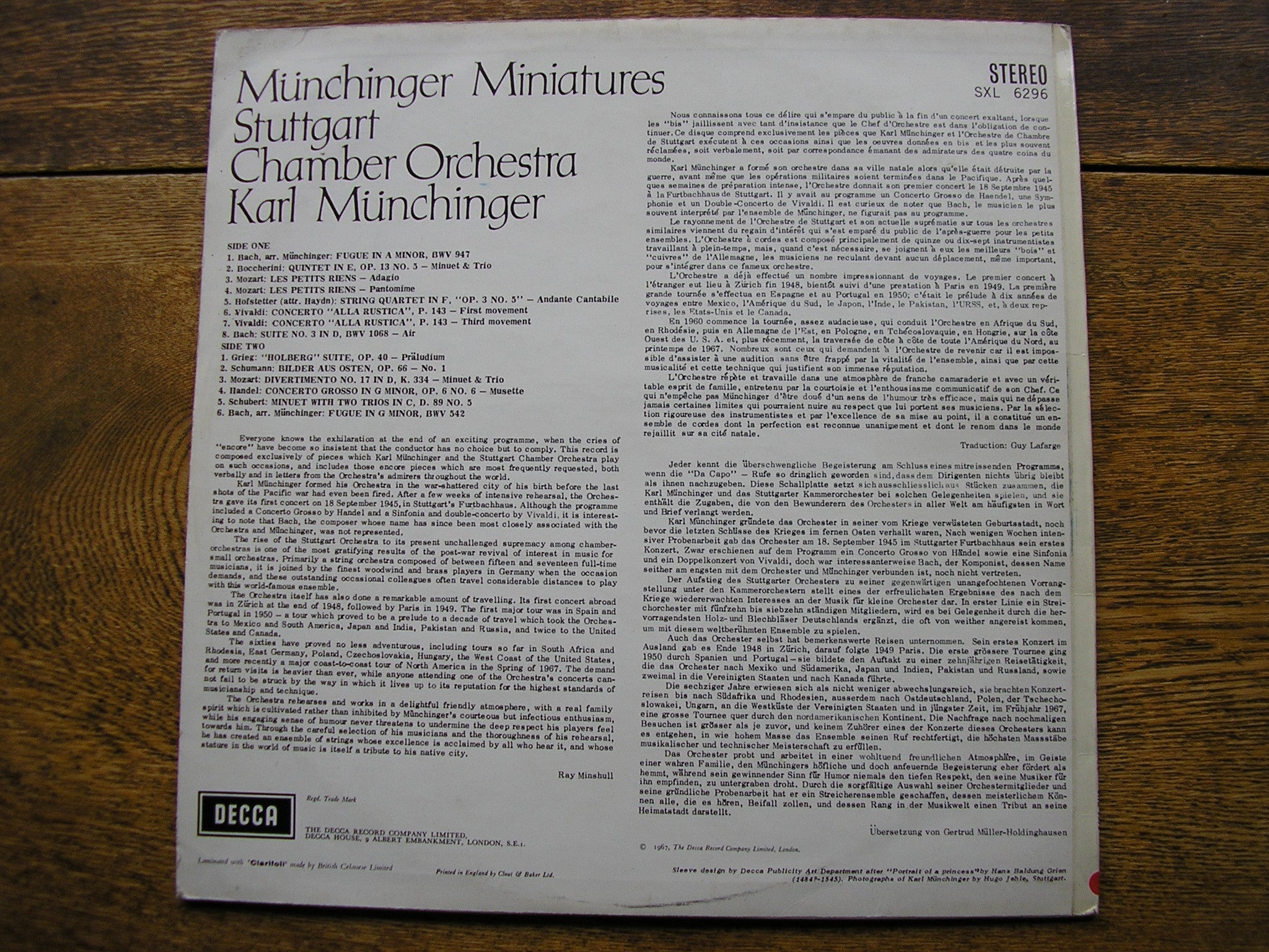SXL 6296 MUNCHINGER MINIATURES KARL MUNCHINGER / STUTTGART CHAMBER ORCHESTRA