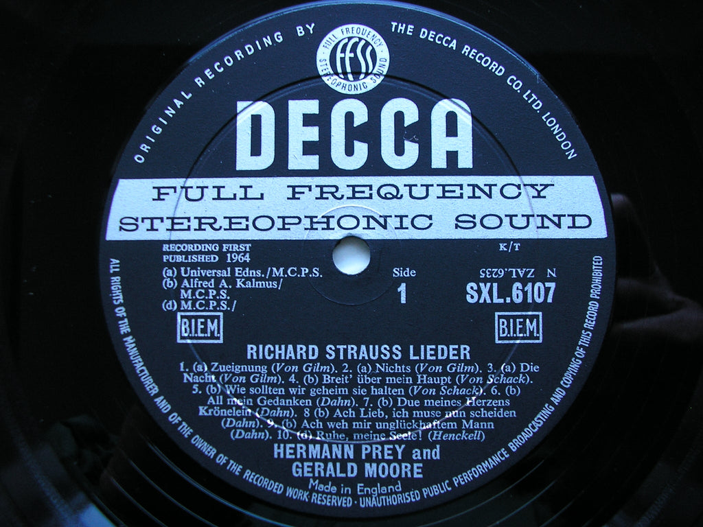 SXL 6107  RICHARD STRAUSS LIEDER:     HERMANN PREY / GERALD MOORE     ED1