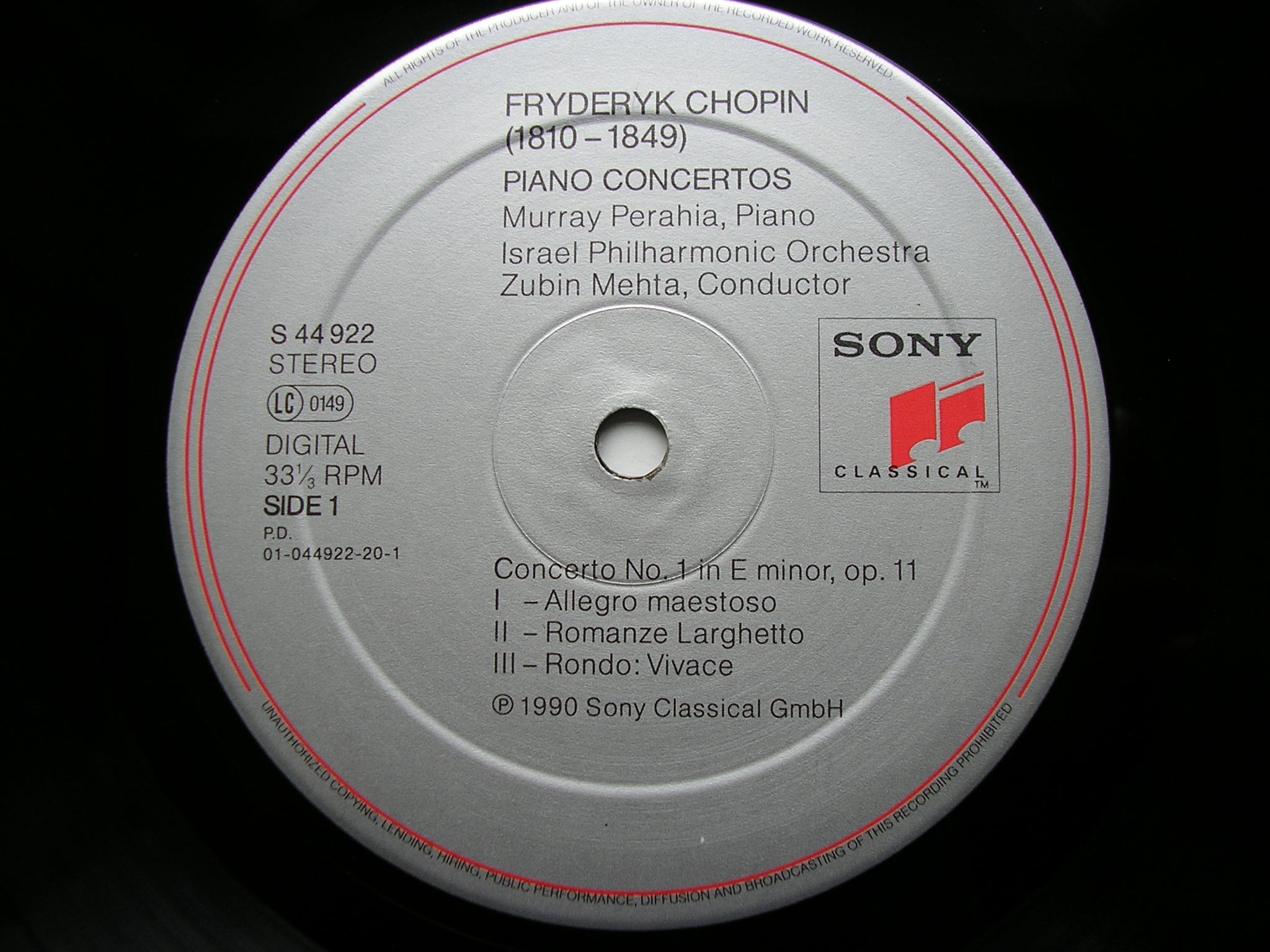 CHOPIN: PIANO CONCERTOS Nos. 1 & 2   MURRAY PERAHIA / ISRAEL PHILHARMONIC ORCHESTRA / ZUBIN MEHTA    S44922