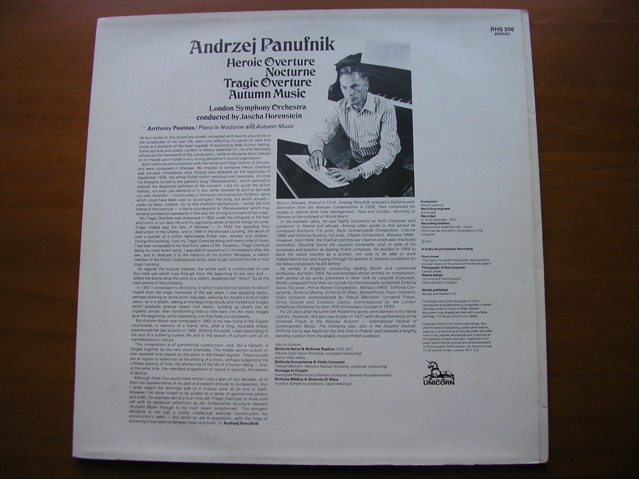 PANUFNIK: HEROIC OVERTURE / NOCTURNE / TRAGIC OVERTURE / AUTUMN MUSIC     HORENSTEIN / LONDON SYMPHONY     RHS 306