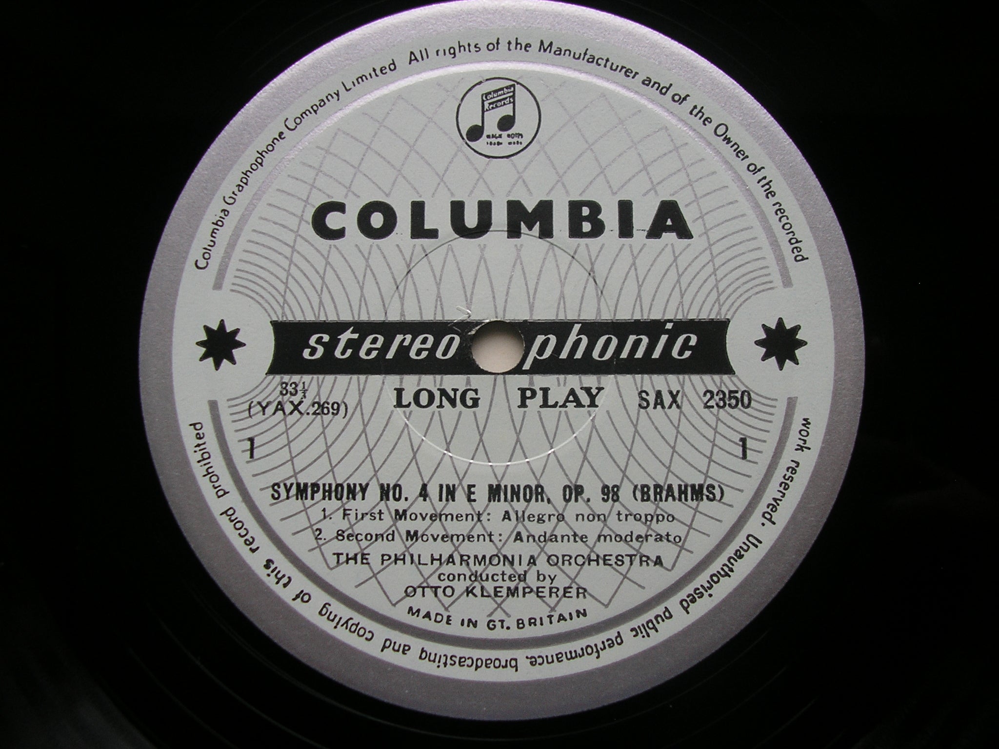 SAX 2350  BRAHMS: SYMPHONY No. 4        PHILHARMONIA / KLEMPERER
