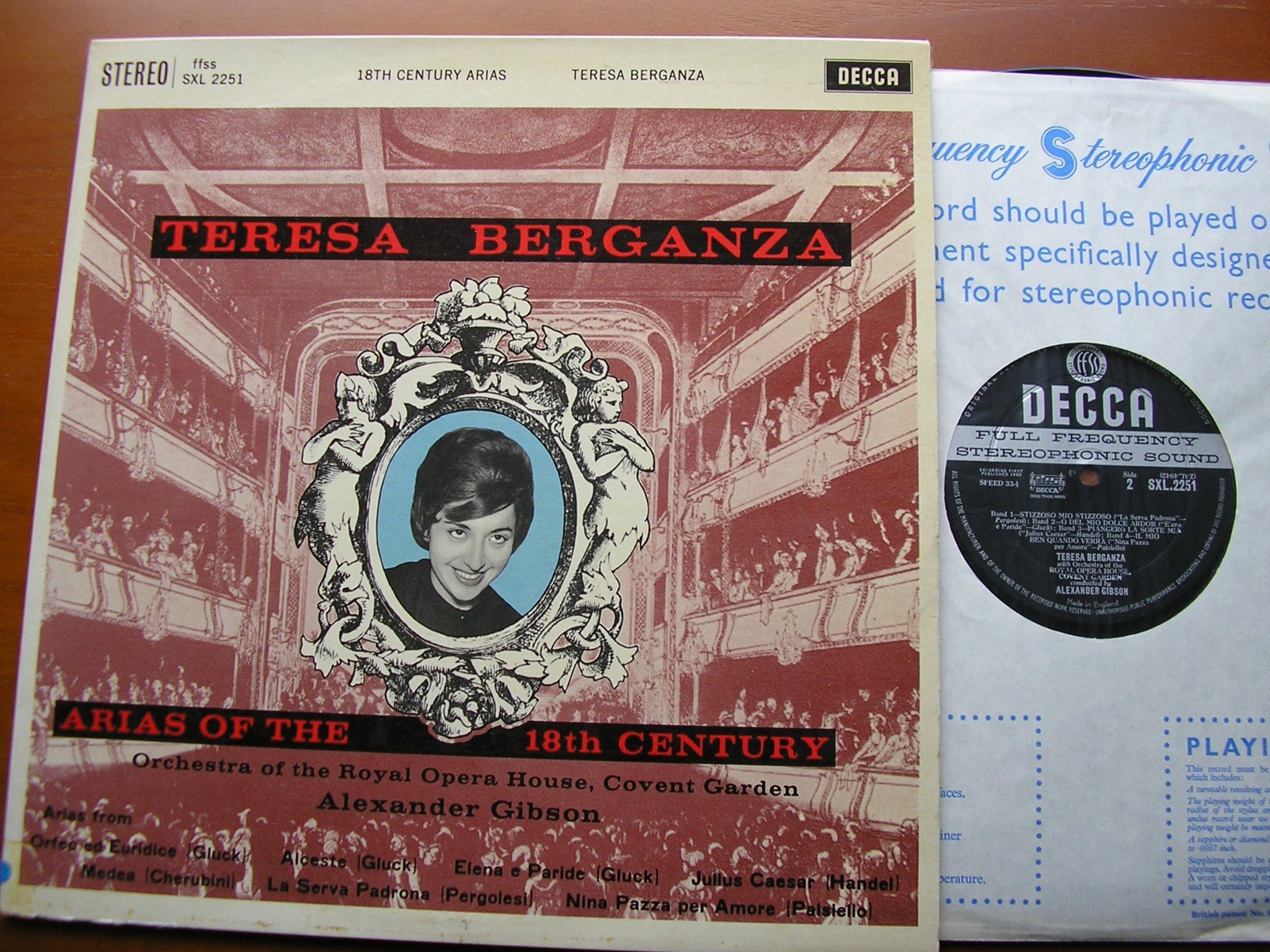 SXL 2251 TERESA BERGANZA SINGS 18th CENTURY ARIAS: GLUCK / CHERUBINI / PERGOLESI / HANDEL / PAISIELLO OROHCG / ALEXANDER GIBSON