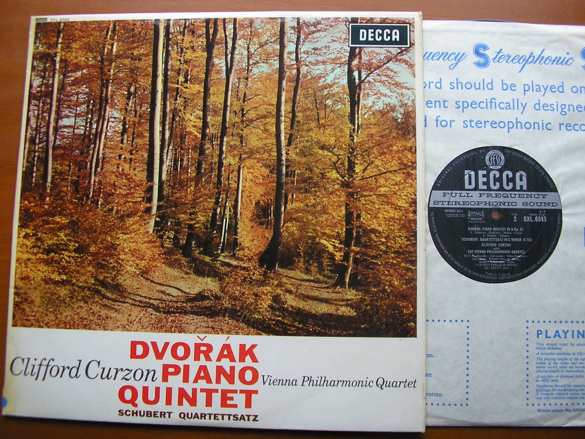 SXL 6043 DVORAK: PIANO QUINTET Op. 81 CURZON / VIENNA PHILHARMONIC QUARTET