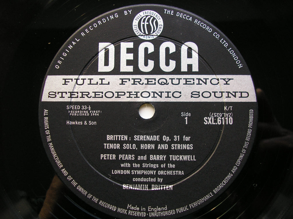 SXL 6110  BRITTEN: SERENADE / YOUNG PERSON'S GUIDE TO THE ORCHESTRA     PEARS / TUCWELL / LSO / BRITTEN     ED1