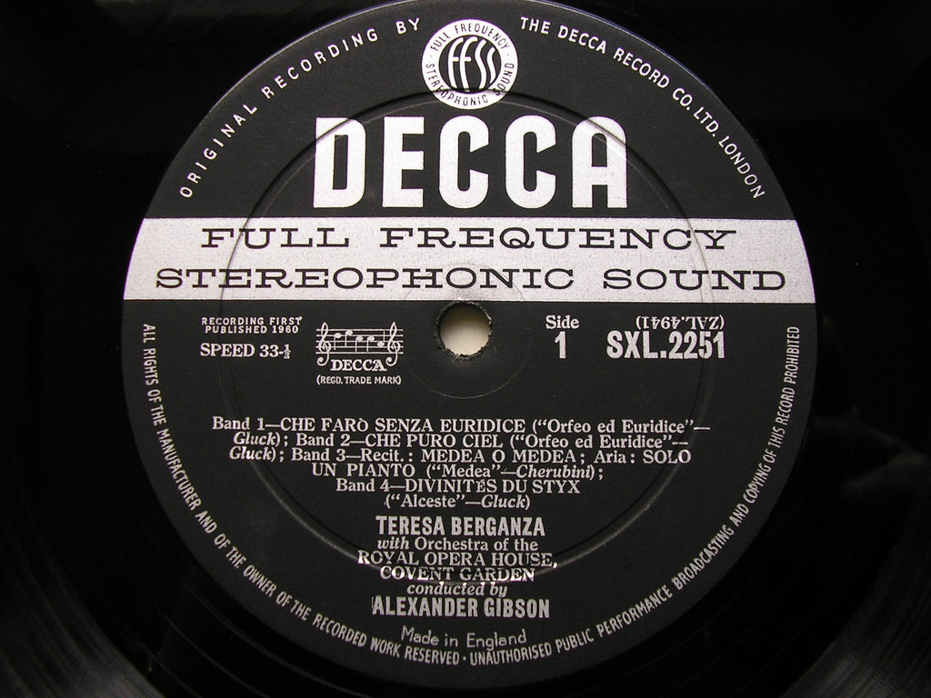 SXL 2251 TERESA BERGANZA SINGS 18th CENTURY ARIAS: GLUCK / CHERUBINI / PERGOLESI / HANDEL / PAISIELLO OROHCG / ALEXANDER GIBSON