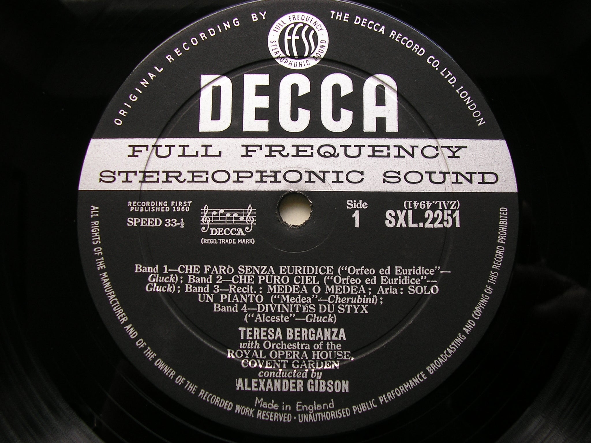 SXL 2251 TERESA BERGANZA SINGS 18th CENTURY ARIAS: GLUCK / CHERUBINI / PERGOLESI / HANDEL / PAISIELLO OROHCG / ALEXANDER GIBSON