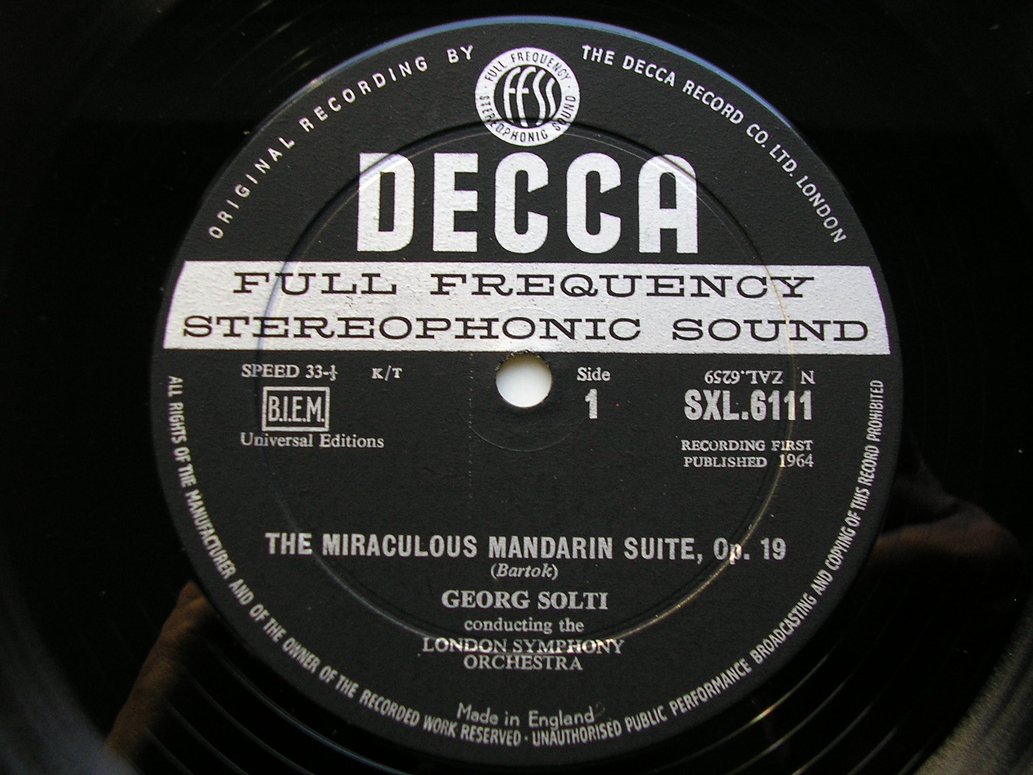 SXL 6111  BARTOK: THE MIRACULOUS MANDARIN / MUSIC FOR STRINGS, PERCUSSION & CELESTA      SOLTI / LSO       ED1