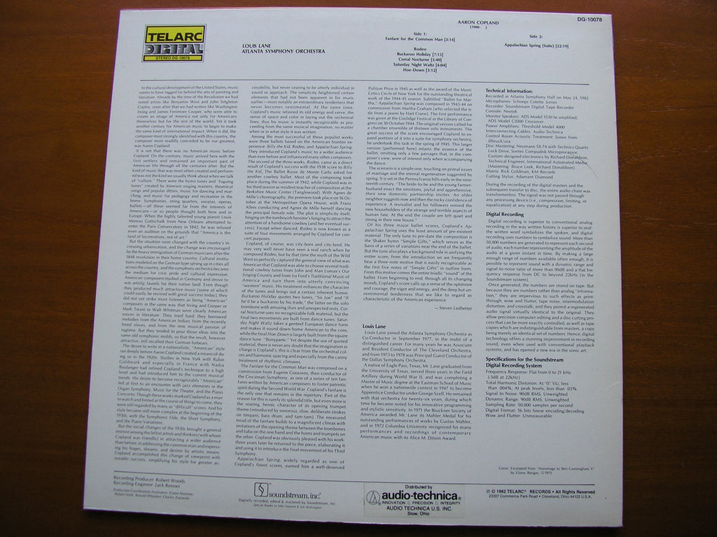 COPLAND: APPALACHIAN SPRING / RODEO / FANFARE    LANE / ATLANTA SYMPHONY     DG-10078
