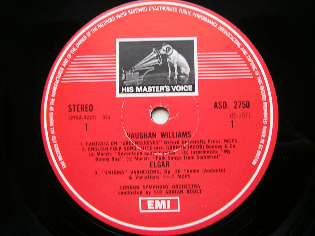 ELGAR: ENIGMA VARIATIONS / VAUGHAN WILLIAMS: ENGLISH FOLK SONG SUITE / GREENSLEEVES     BOULT / LONDON SYMPHONY    ASD 2750