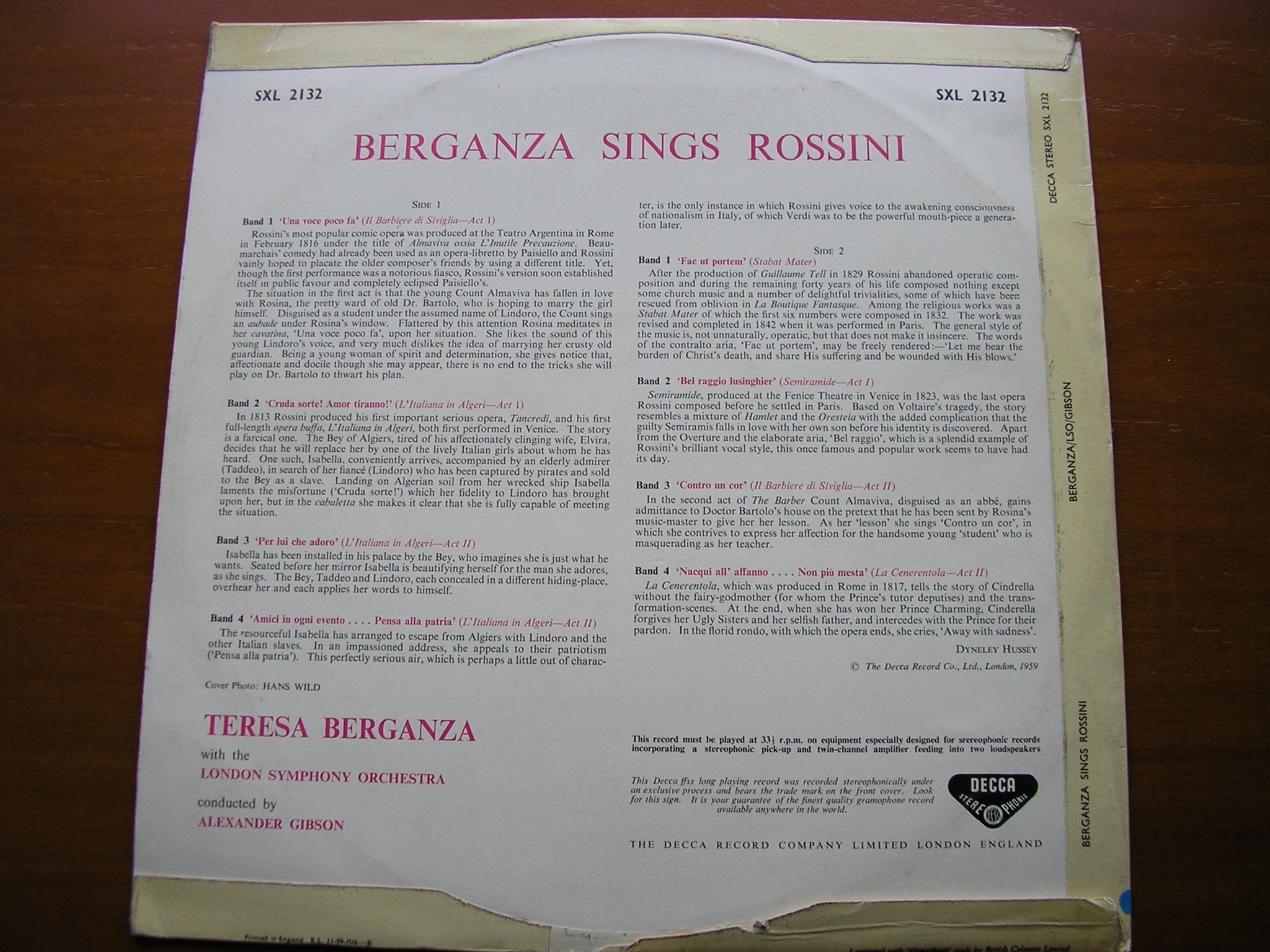 SXL 2132 TERESA BERGANZA SINGS ROSSINI LONDON SYMPHONY ORCHESTRA / ALEXANDER GIBSON