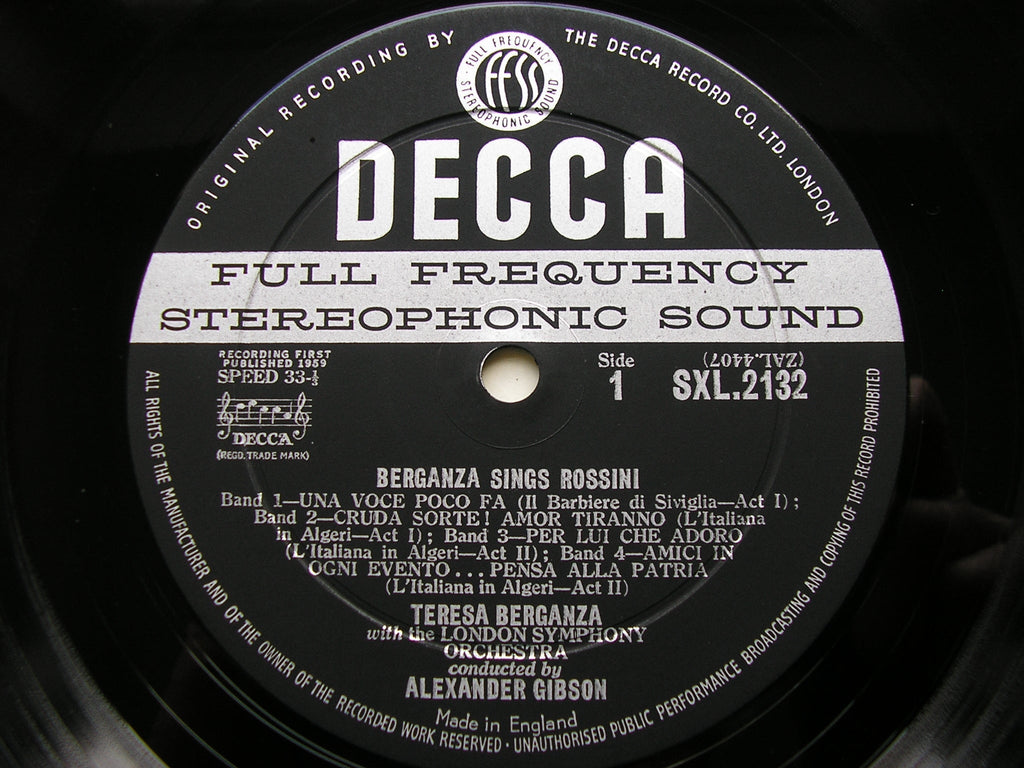 SXL 2132 TERESA BERGANZA SINGS ROSSINI LONDON SYMPHONY ORCHESTRA / ALEXANDER GIBSON
