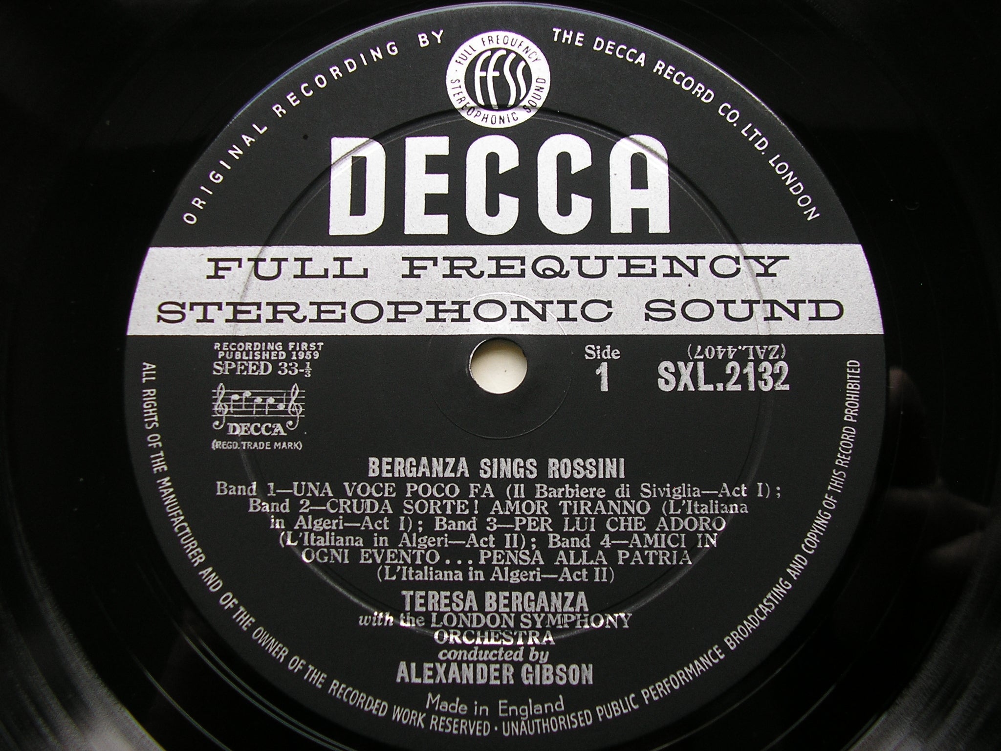 SXL 2132 TERESA BERGANZA SINGS ROSSINI LONDON SYMPHONY ORCHESTRA / ALEXANDER GIBSON