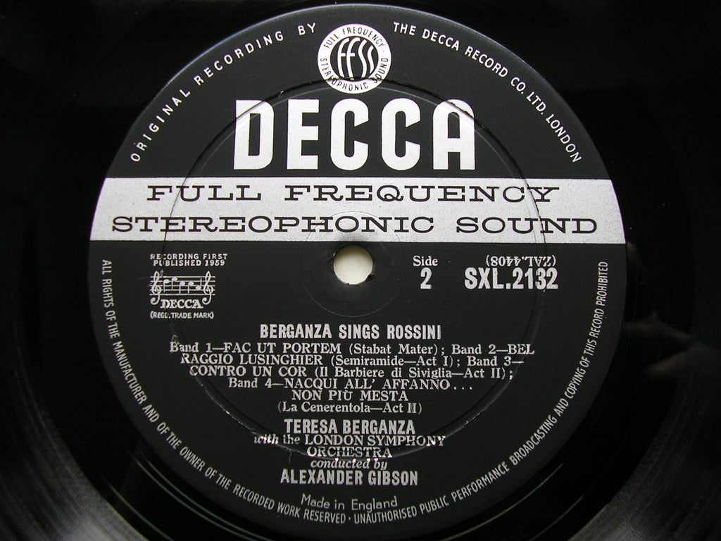 SXL 2132 TERESA BERGANZA SINGS ROSSINI LONDON SYMPHONY ORCHESTRA / ALEXANDER GIBSON