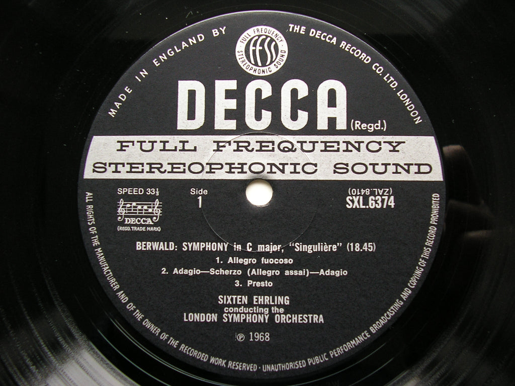 SXL 6374  BERWALD: SINFONIE SINGULIERE / SYMPHONY in E      EHRLING / LONDON SYMPHONY   ED