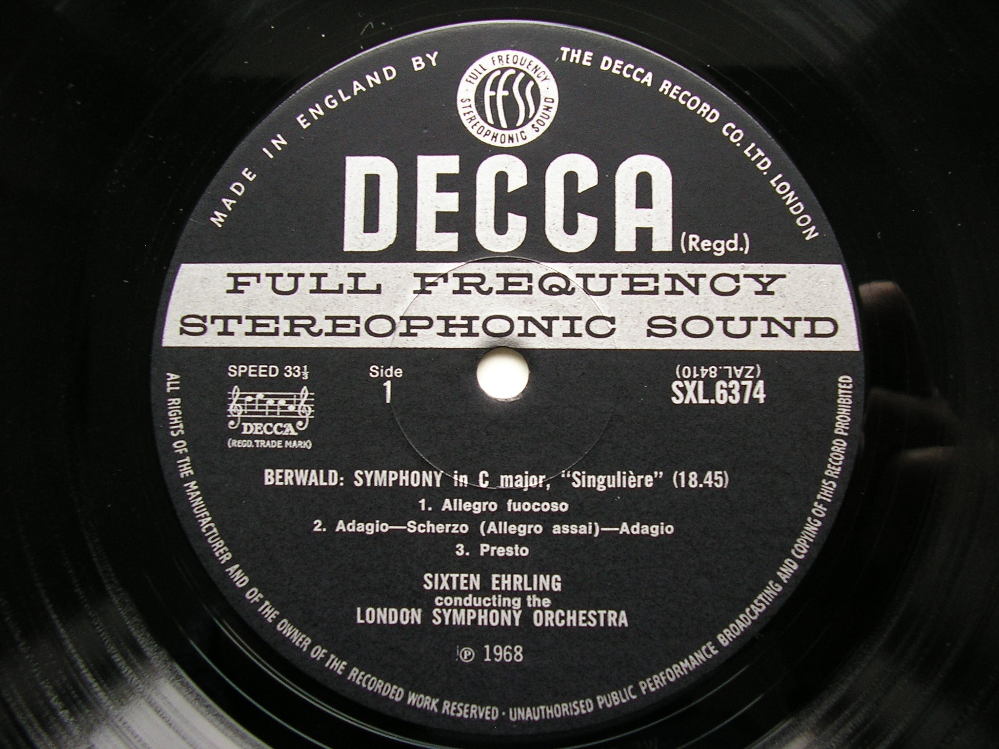 SXL 6374  BERWALD: SINFONIE SINGULIERE / SYMPHONY in E      EHRLING / LONDON SYMPHONY   ED