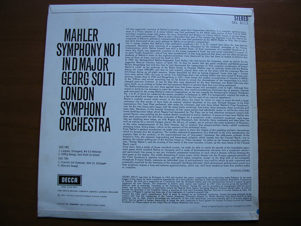 SXL 6113  MAHLER: SYMPHONY No. 1        SOLTI / LONDON SYMPHONY     ED1