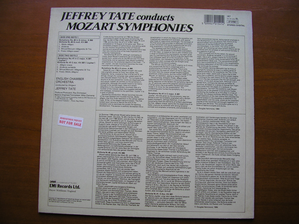 MOZART: SYMPHONIES Nos. 40  &  41 'Jupiter'      TATE / ENGLISH CHAMBER ORCHESTRA    27 0154