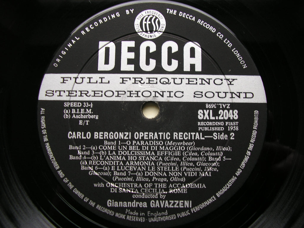 SXL 2048 CARLO BERGONZI SINGS OPERATIC ARIAS: VERDI / PUCCINI / CILEA / GIORDANO / MEYERBEER ACC di SC / GAVAZZENI