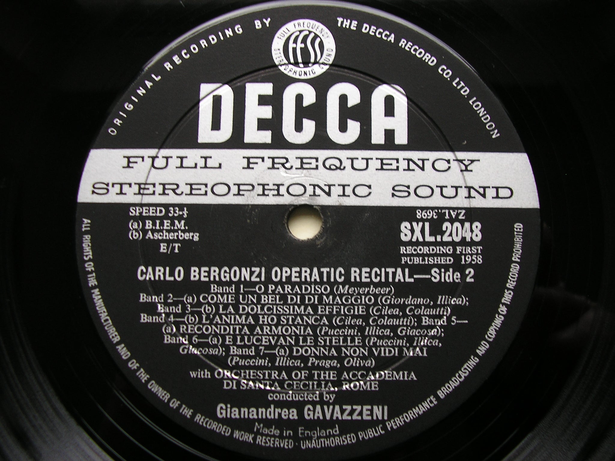 SXL 2048 CARLO BERGONZI SINGS OPERATIC ARIAS: VERDI / PUCCINI / CILEA / GIORDANO / MEYERBEER ACC di SC / GAVAZZENI