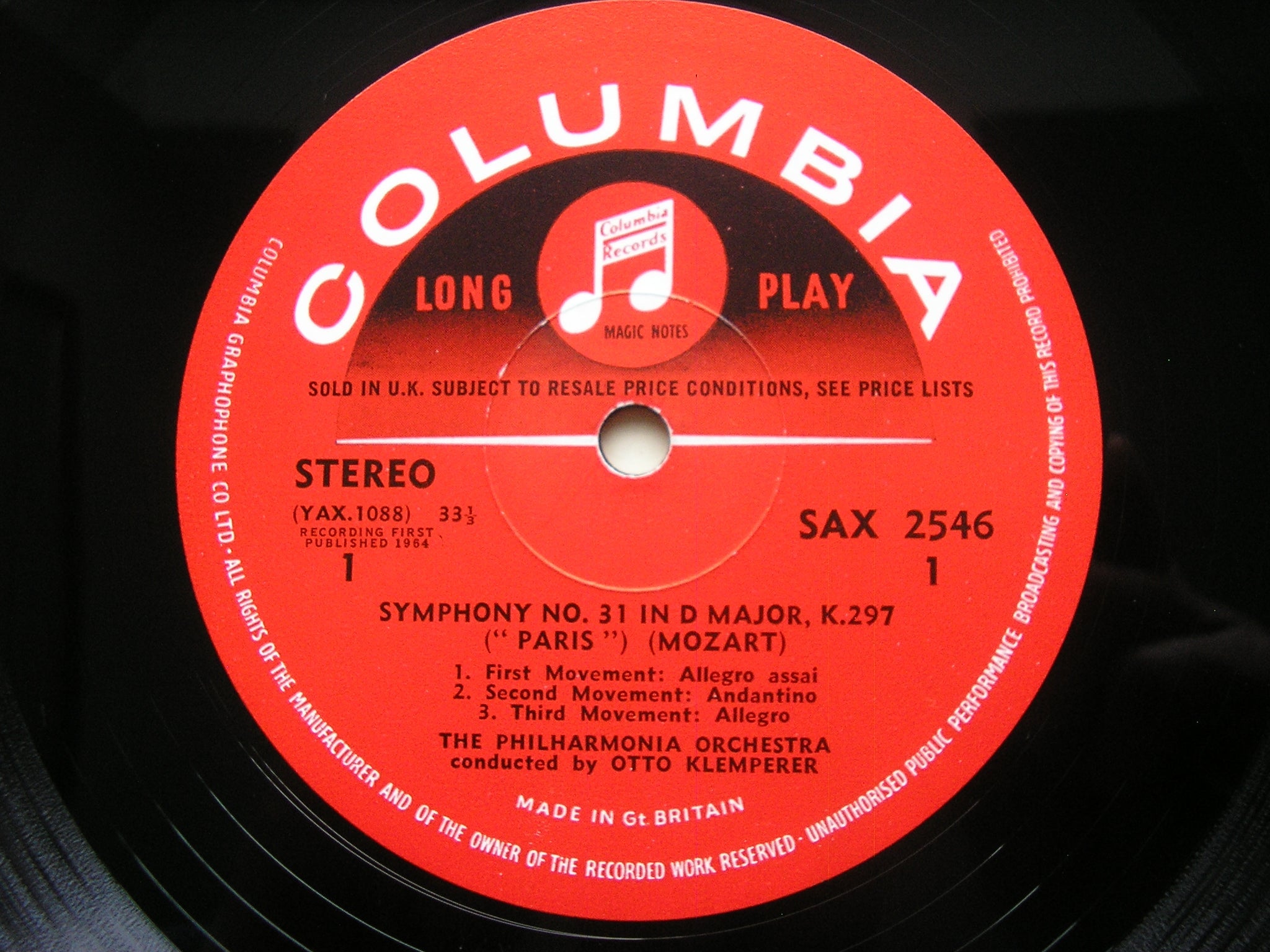 MOZART: SYMPHONIES Nos. 31 & 34     KLEMPERER / PHILHARMONIA ORCHESTRA   SAX 2546