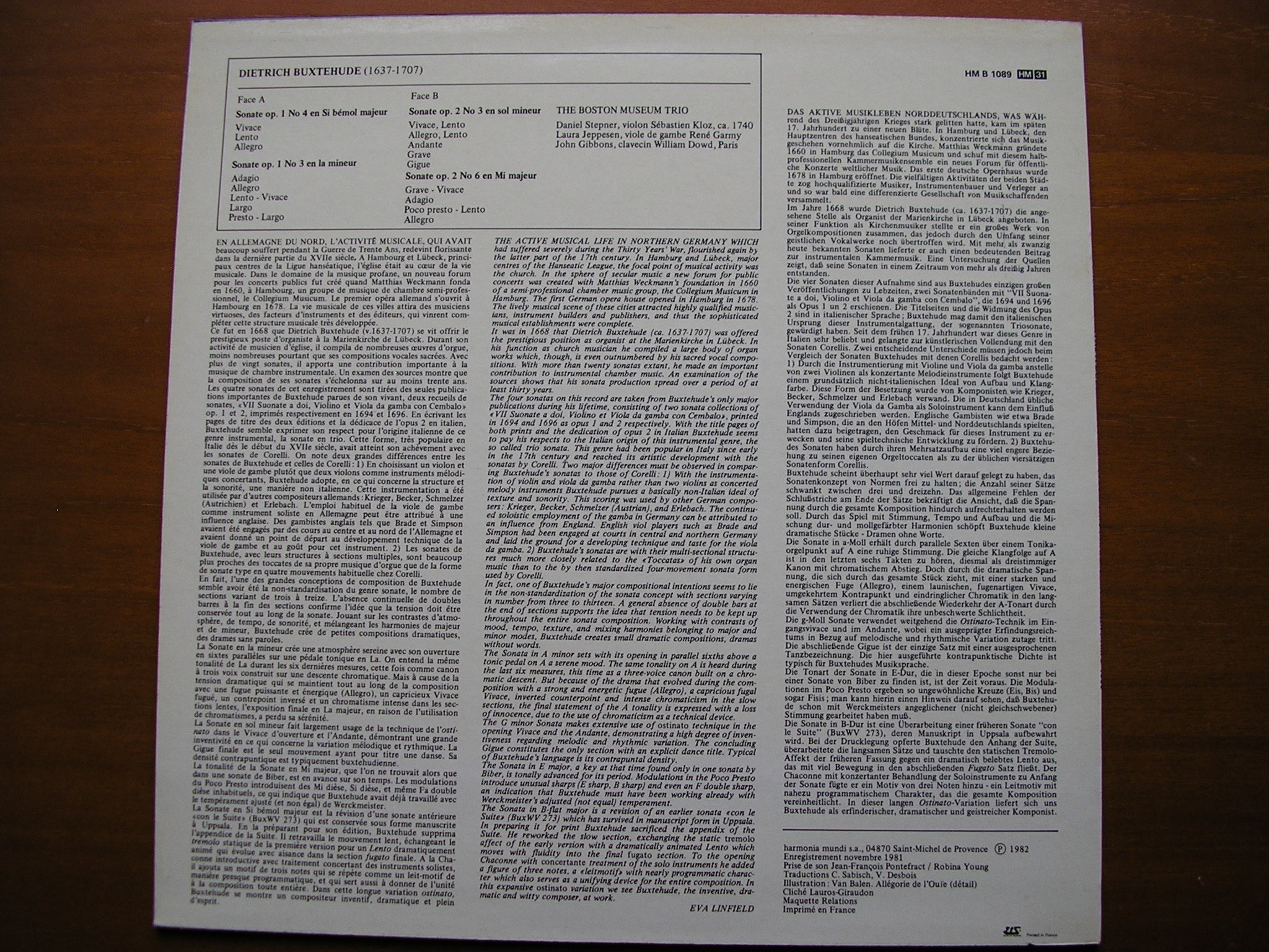 BUXTEHUDE: SONATA a DUE for VIOLIN / VIOLA / HARPSICHORD     BOSTON MUSEUM TRIO     HM B 1089