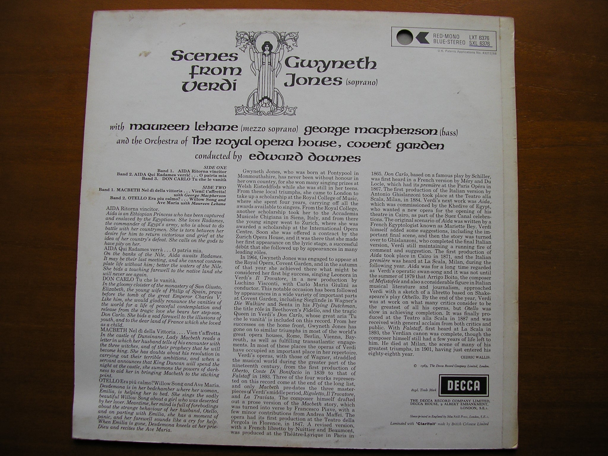 SXL 6376  VERDI: MACBETH / AIDA / DON CARLO / OTELLO  Scenes & Arias      GWYNETH JONES / OROHCG / DOWNES     ED2