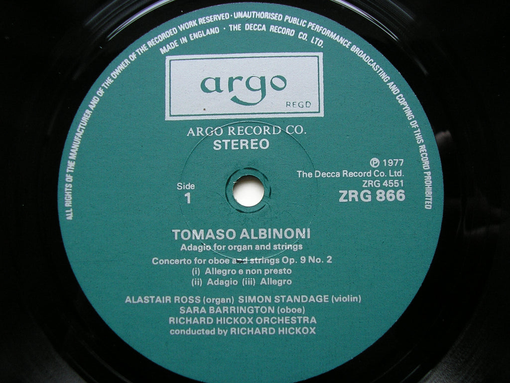 ALBINONI / BONONCINI / PACHELBEL / PURCELL: ORCHESTRAL MUSIC    THE RICHARD HICKOX ORCHESTRA / HICKOX      ZRG 866