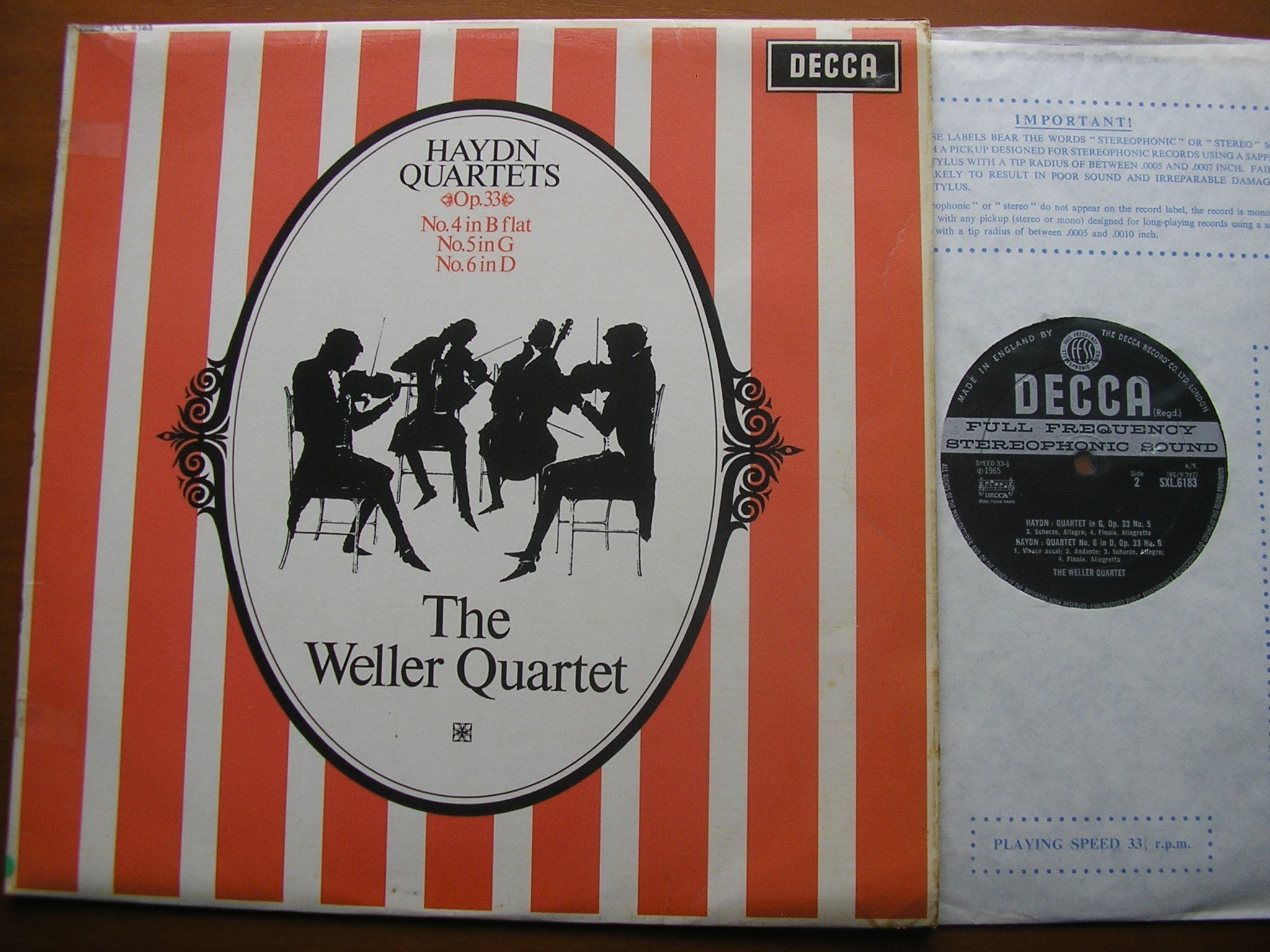 SXL 6183 HAYDN: STRING QUARTETS Nos. 4 / 5 / 6 Op.33 THE WELLER QUARTET