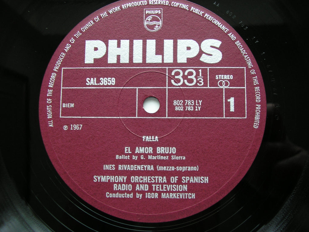 FALLA: EL AMOR BRUJO / CHABRIER: ESPANA / RAVEL: BOLERO     MARKEVITCH / SPANISH RADIO ORCHESTRA     SAL 3659