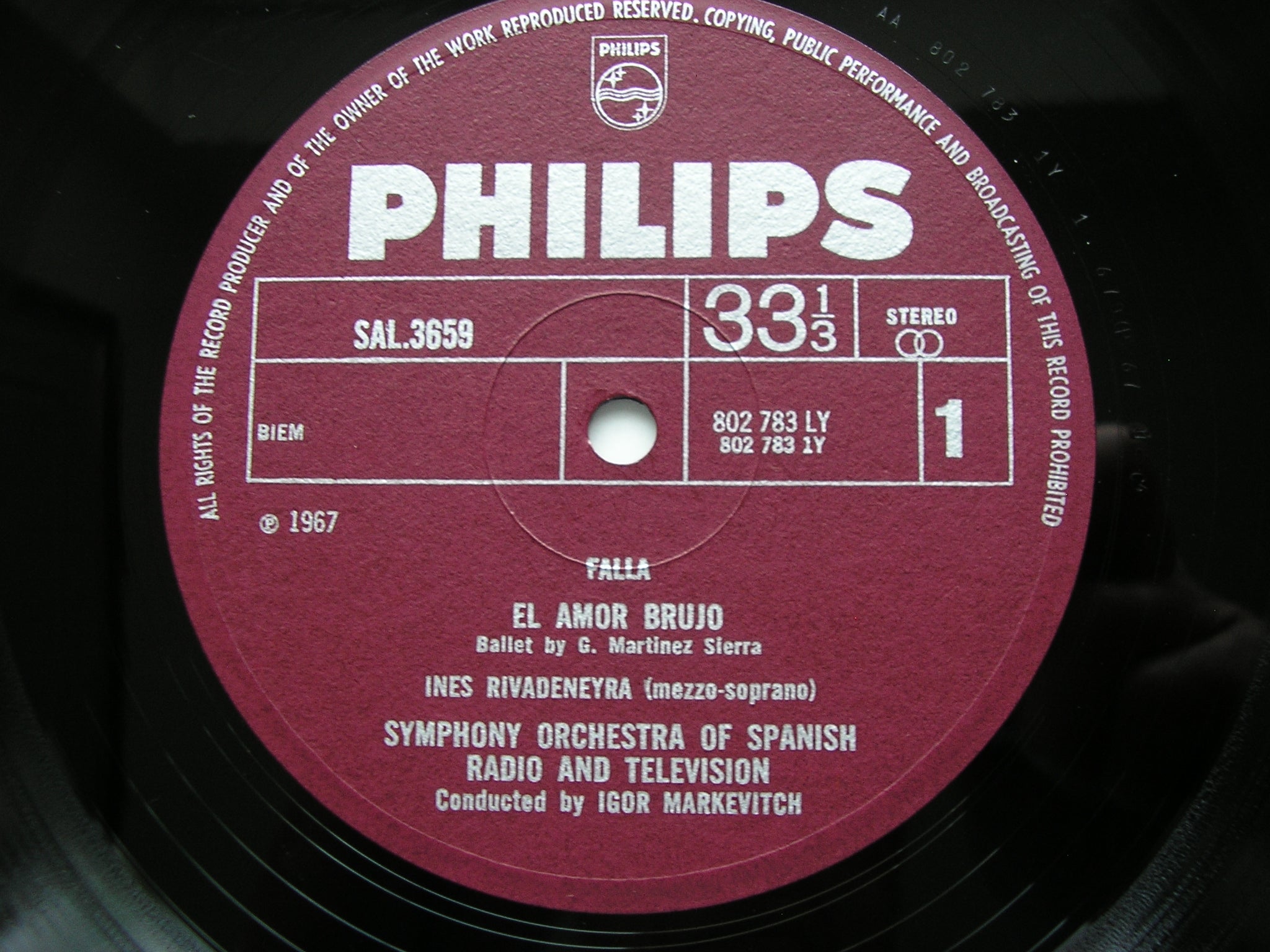 FALLA: EL AMOR BRUJO / CHABRIER: ESPANA / RAVEL: BOLERO     MARKEVITCH / SPANISH RADIO ORCHESTRA     SAL 3659