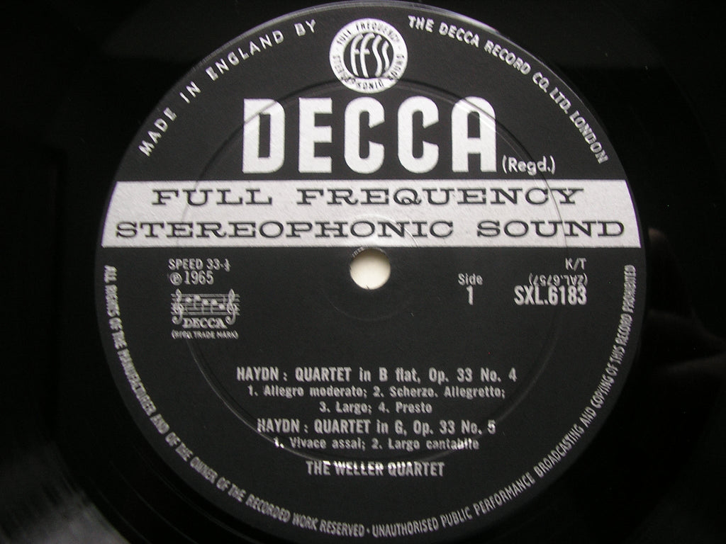 SXL 6183 HAYDN: STRING QUARTETS Nos. 4 / 5 / 6 Op.33 THE WELLER QUARTET