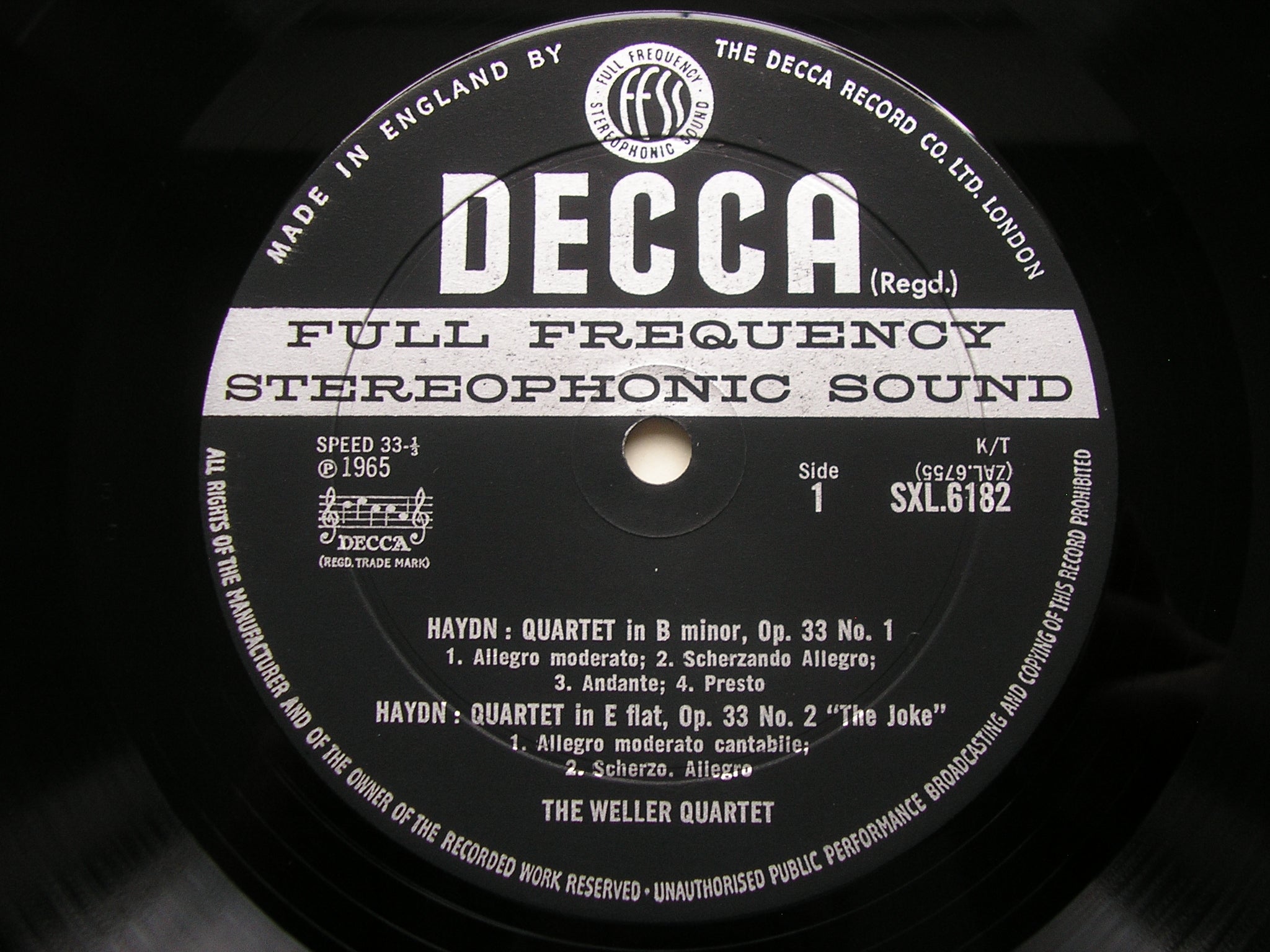 SXL 6182 HAYDN: STRING QUARTETS Nos. 1 / 2 / 3 Op. 33 THE WELLER QUARTET