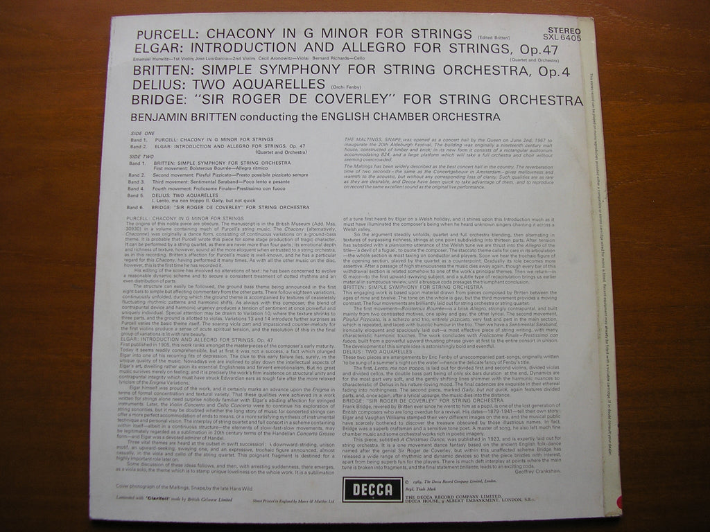 SXL 6405 BRITTEN CONDUCTS ENGLISH MUSIC FOR STRINGS ENGLISH CHAMBER ORCHESTRA / BRITTEN