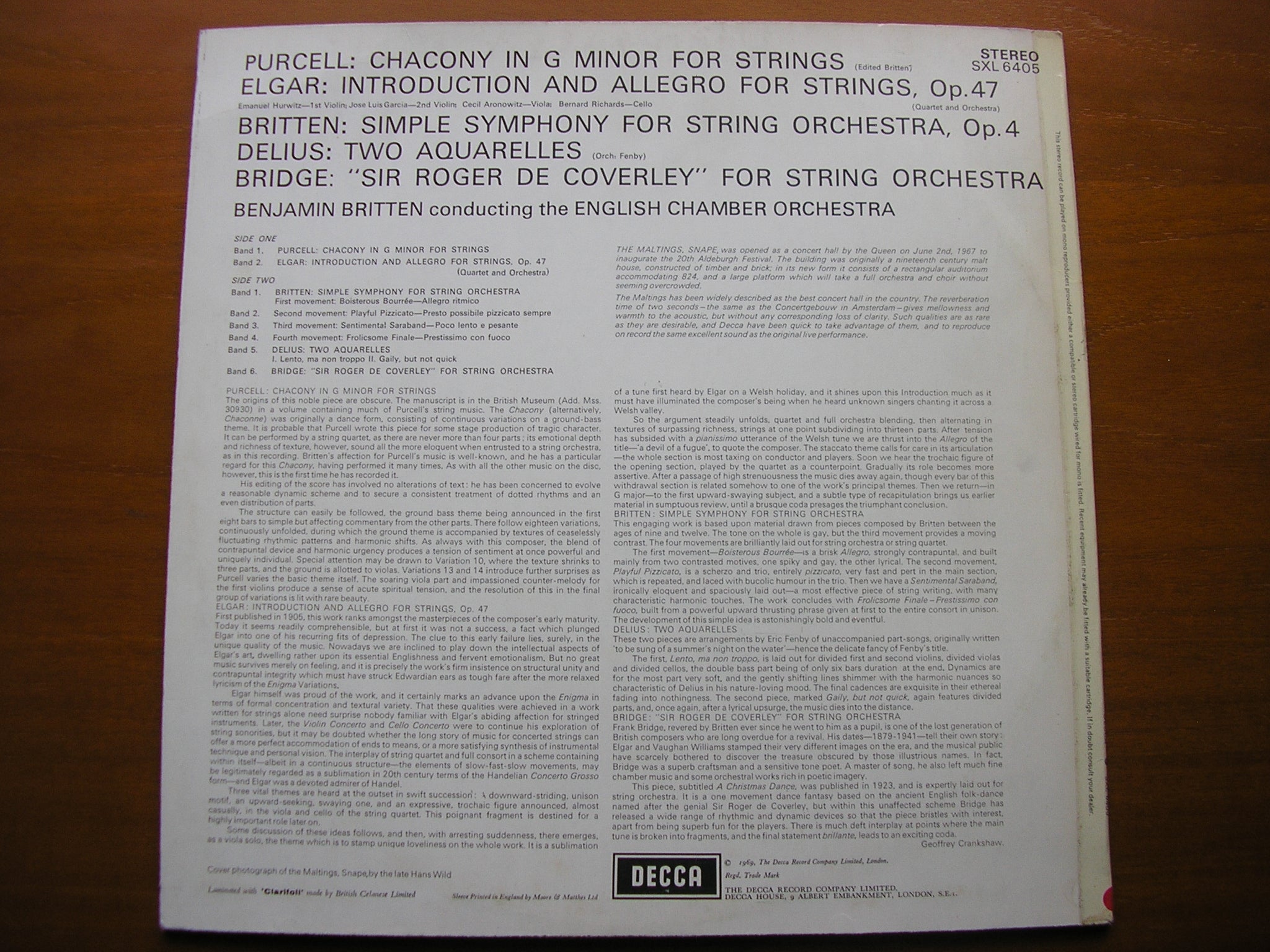 SXL 6405 BRITTEN CONDUCTS ENGLISH MUSIC FOR STRINGS ENGLISH CHAMBER ORCHESTRA / BRITTEN