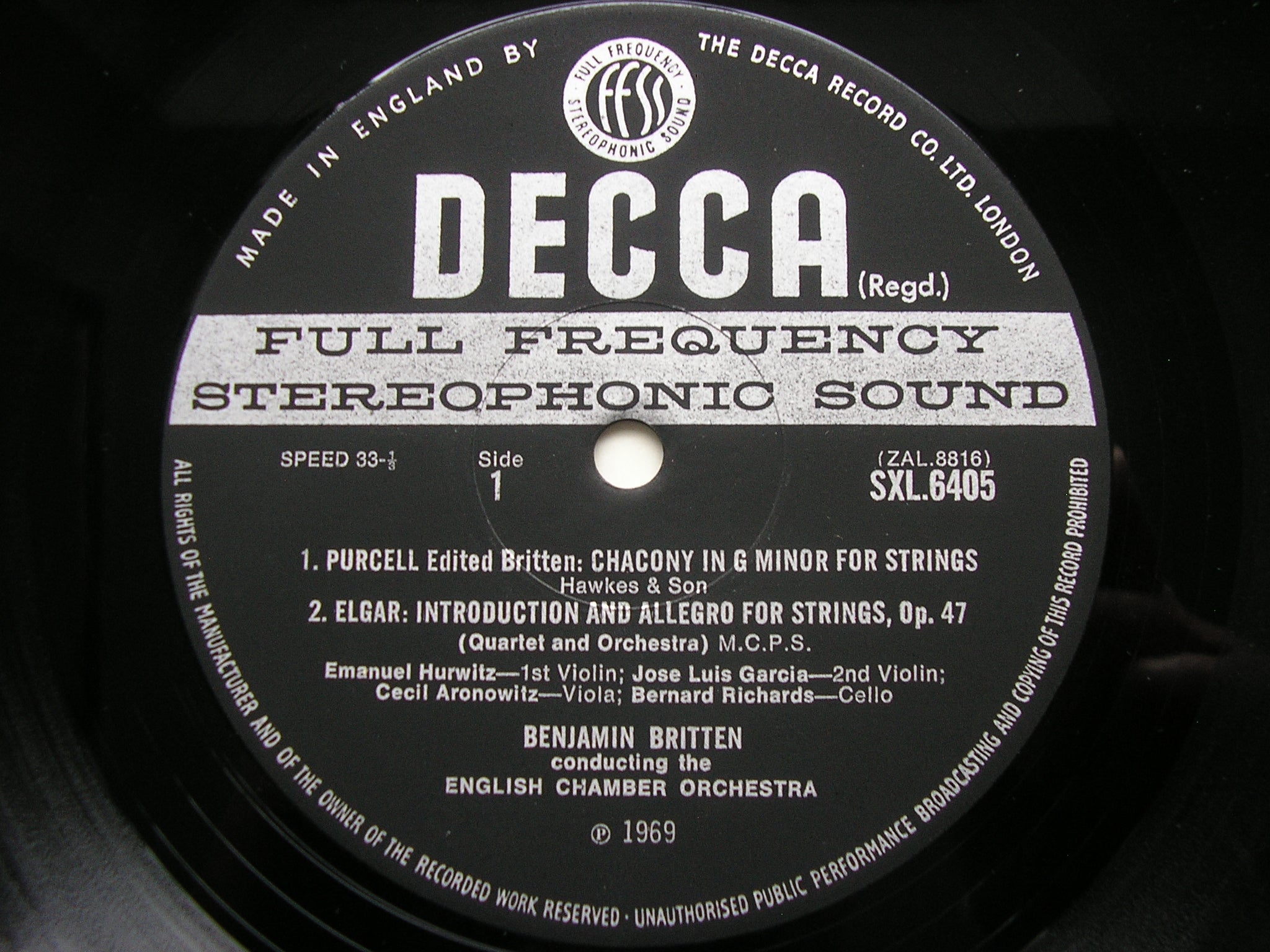 SXL 6405 BRITTEN CONDUCTS ENGLISH MUSIC FOR STRINGS ENGLISH CHAMBER ORCHESTRA / BRITTEN