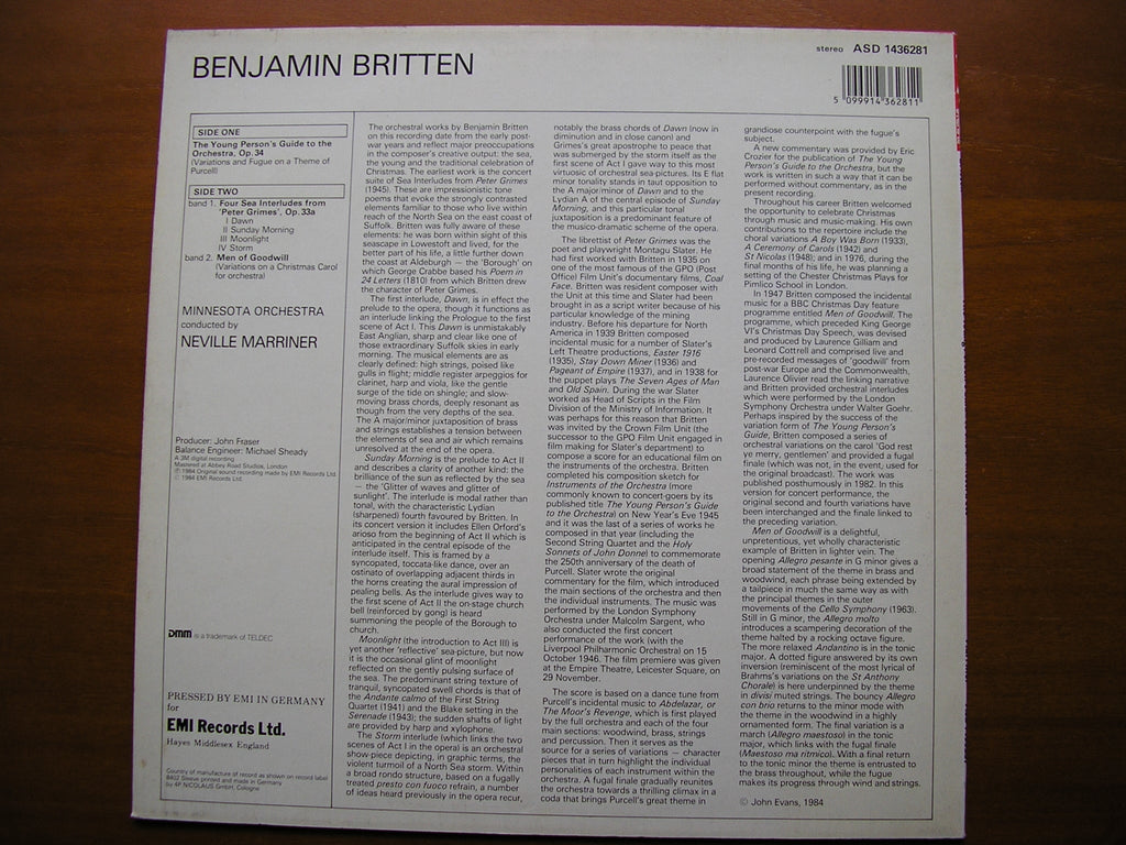 BRITTEN: YOUNG PERSON'S GUIDE TO THE ORCHESTRA / FOUR SEA INTERLUDES      MARRINER / MINNESOTA ORCHESTA    ASD 1436281