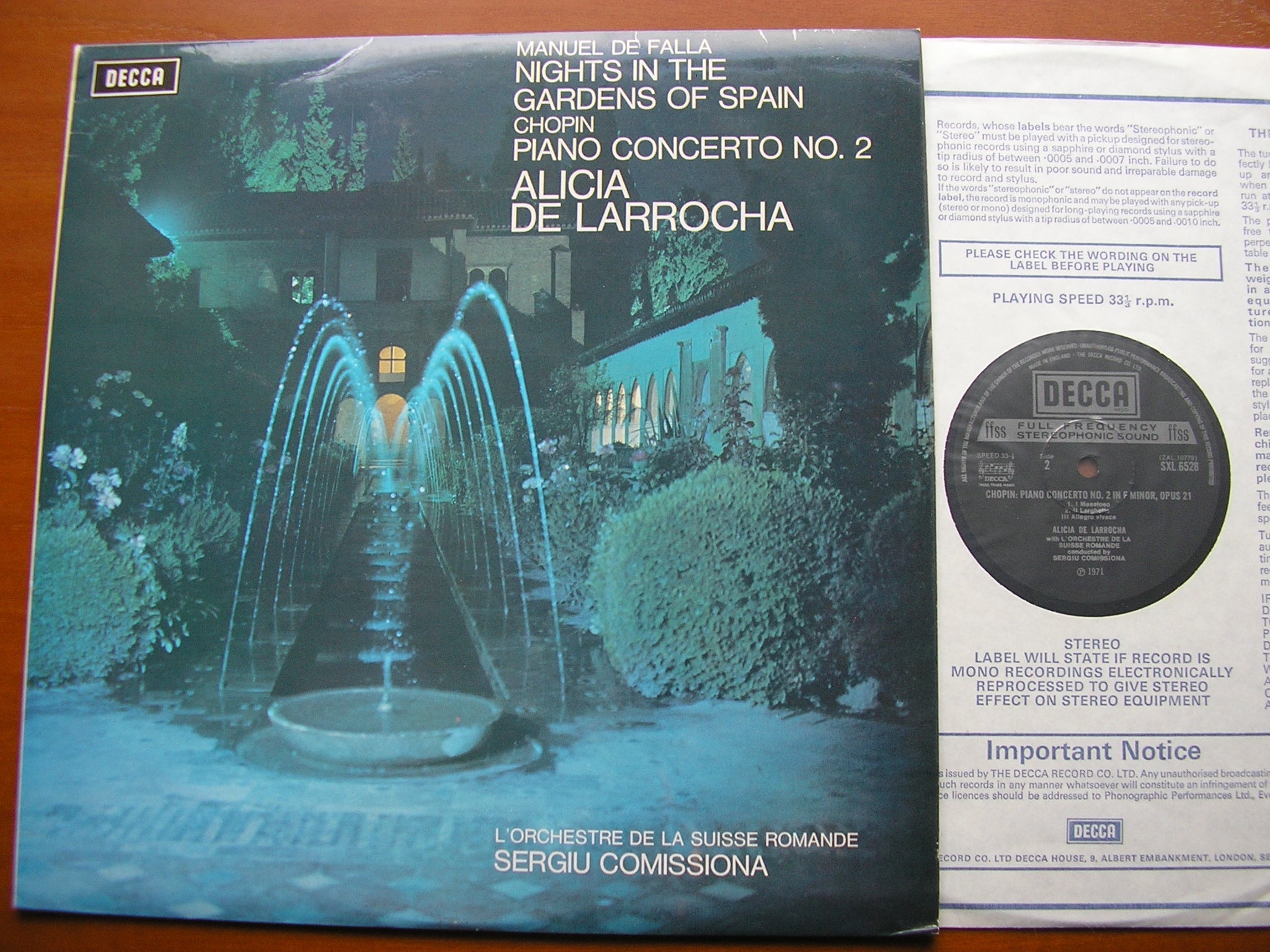 SXL 6528 FALLA: NIGHTS IN THE GARDENS / CHOPIN: PIANO CONCERTO 2 DE LARROCHA / SRO / COMISSIONA