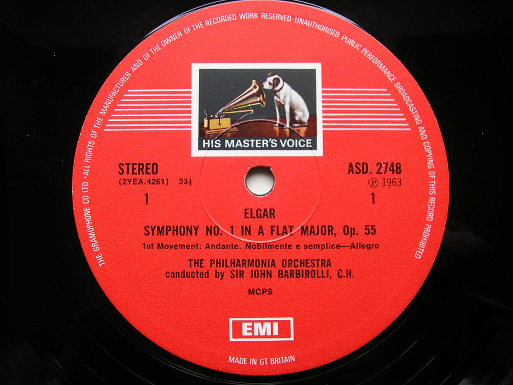 ELGAR: SYMPHONY No. 1      BARBIROLLI / PHILHARMONIA ORCHESTRA     ASD 2748