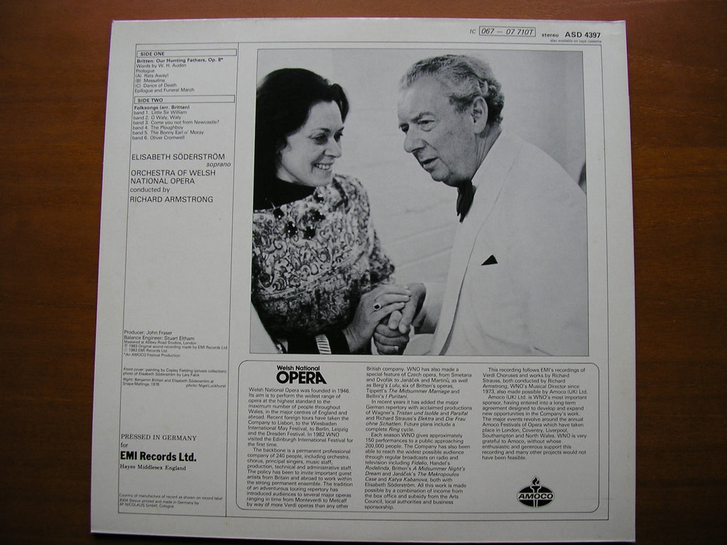 BRITTEN: OUR HUNTING FATHERS Op. 8 / FOLK SONGS    SODERSTROM / WNO ORCHESTRA / ARMSTRONG    ASD 4397