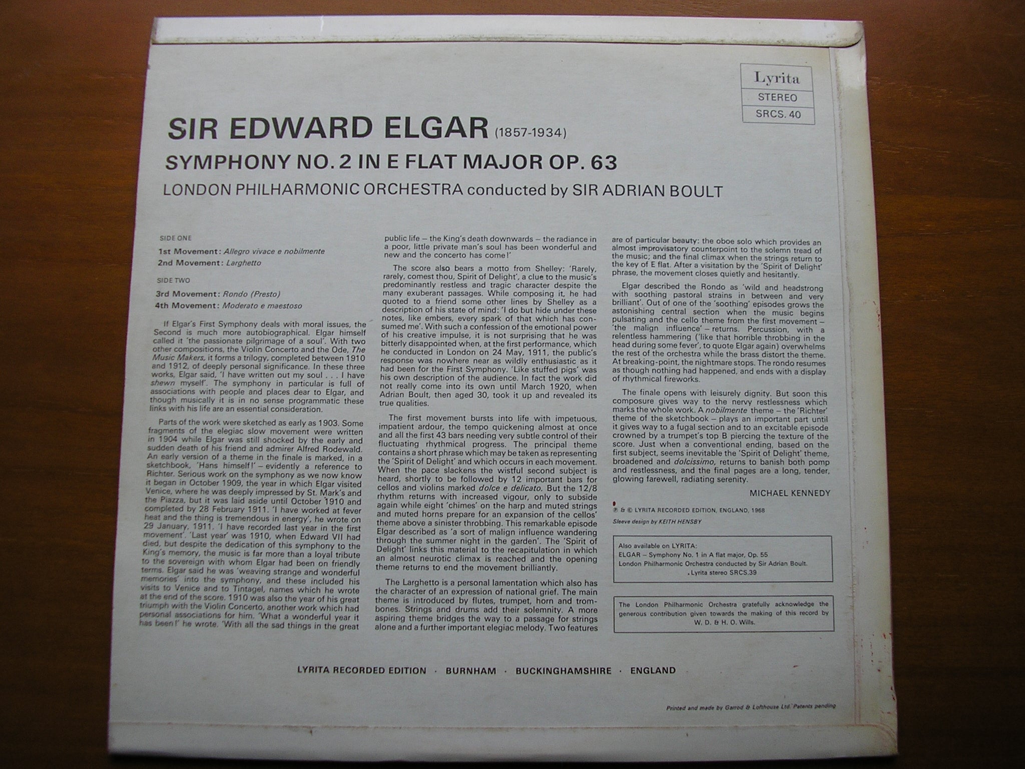 ELGAR: SYMPHONY No. 2      BOULT / LONDON PHILHARMONIC     SRCS 40