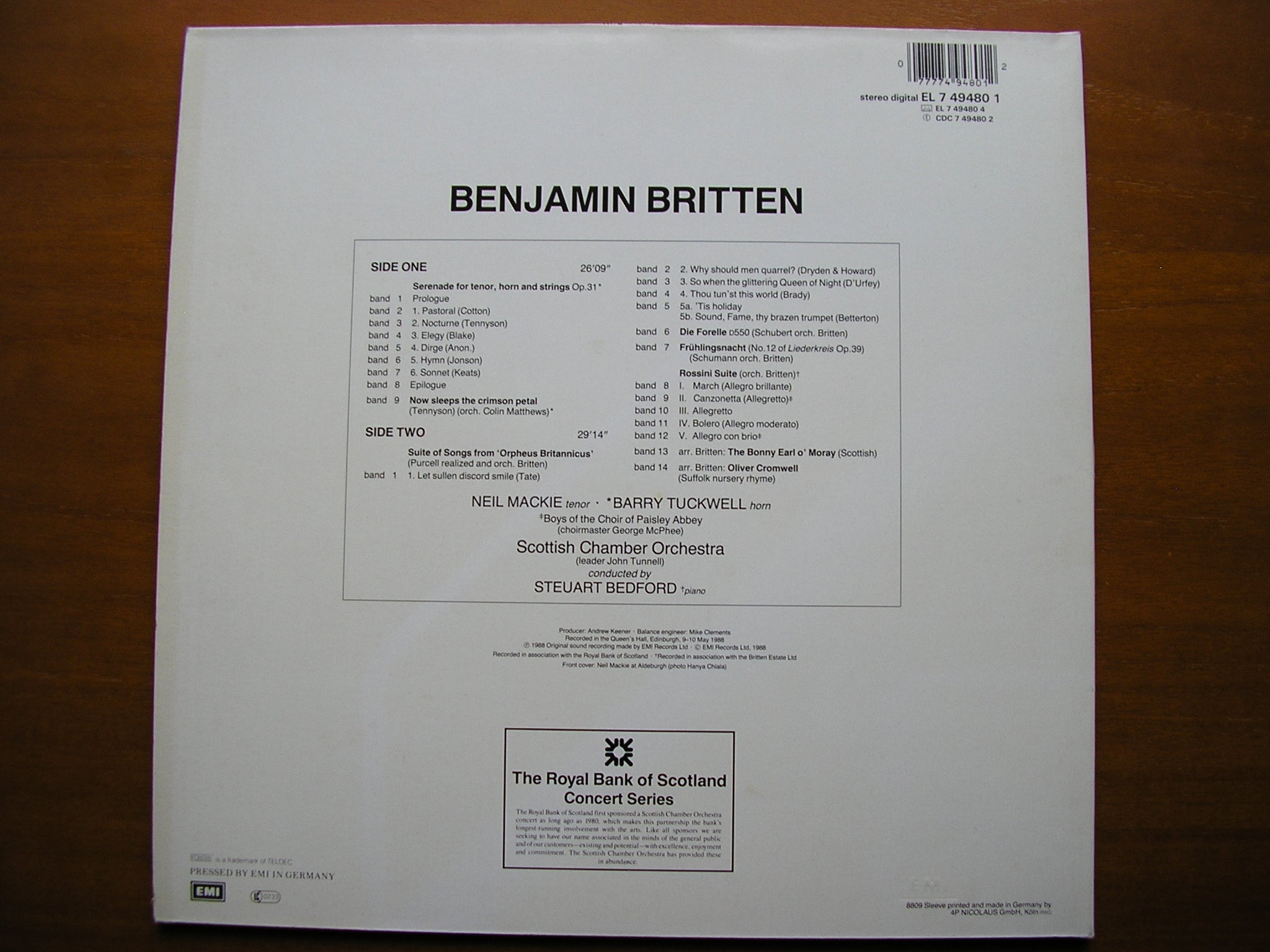 BRITTEN: SERENADE FOR TENOR, HORN & STRINGS / ROSSINI SUITE     MACKIE / TUCKWELL / SCOTTISH CHAMBER ORCHESTRA / BEDFORD    749480
