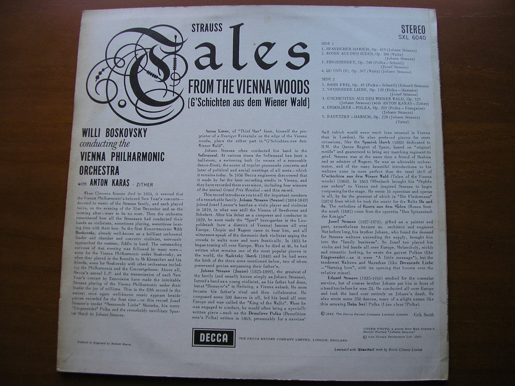 SXL 6040 TALES FROM THE VIENNA WOODS: Music of the Strauss Family BOSKOVSKY / VIENNA PHILHARMONIC