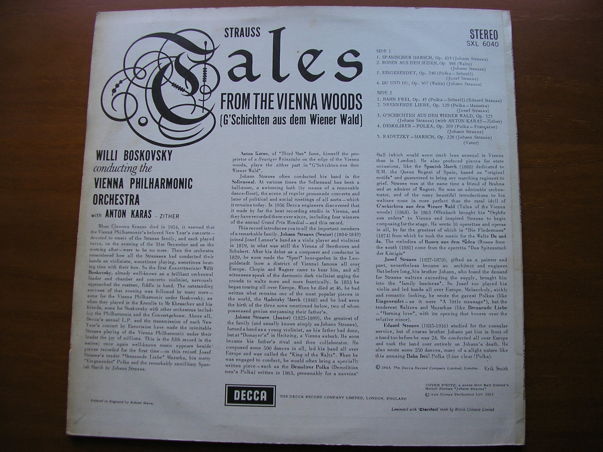 SXL 6040 TALES FROM THE VIENNA WOODS: Music of the Strauss Family BOSKOVSKY / VIENNA PHILHARMONIC