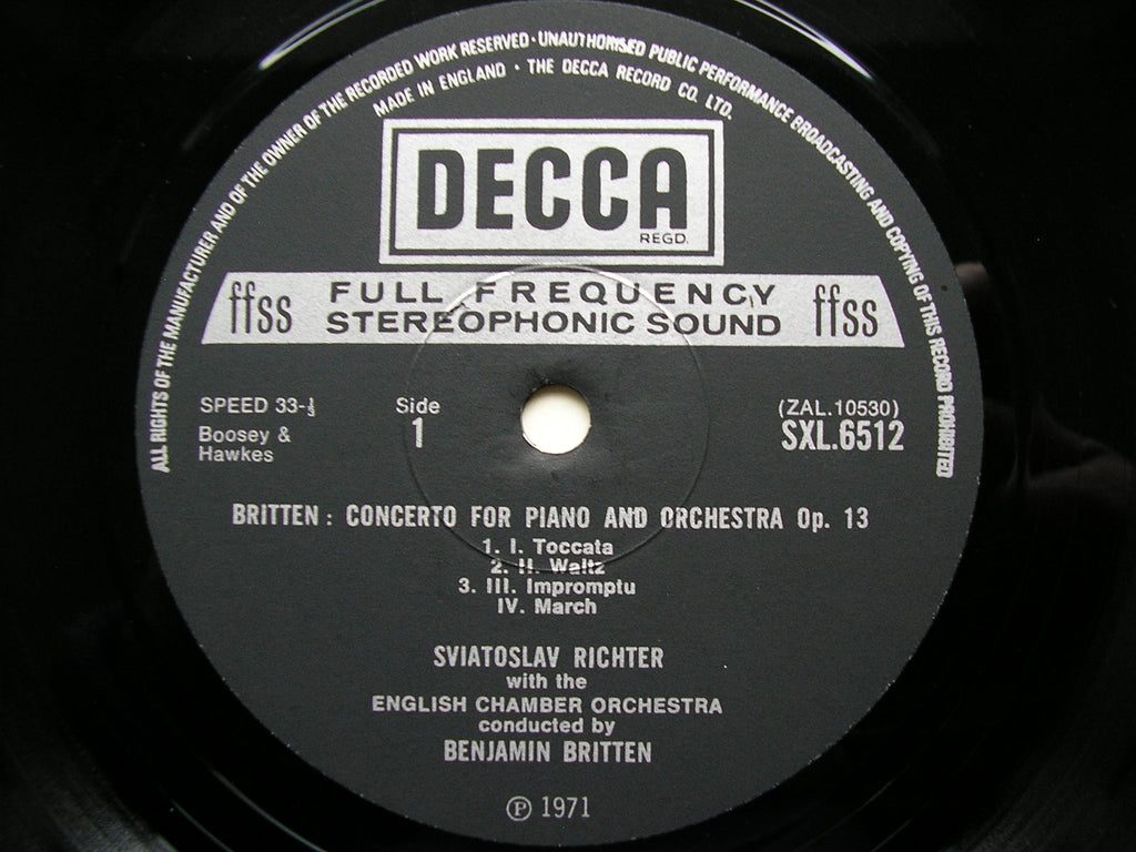 BRITTEN: PIANO CONCERTO / VIOLIN CONCERTO    RICHTER / LUBOTSKY / ENGLISH CHAMBER ORCHESTRA / BRITTEN    SXL 6512