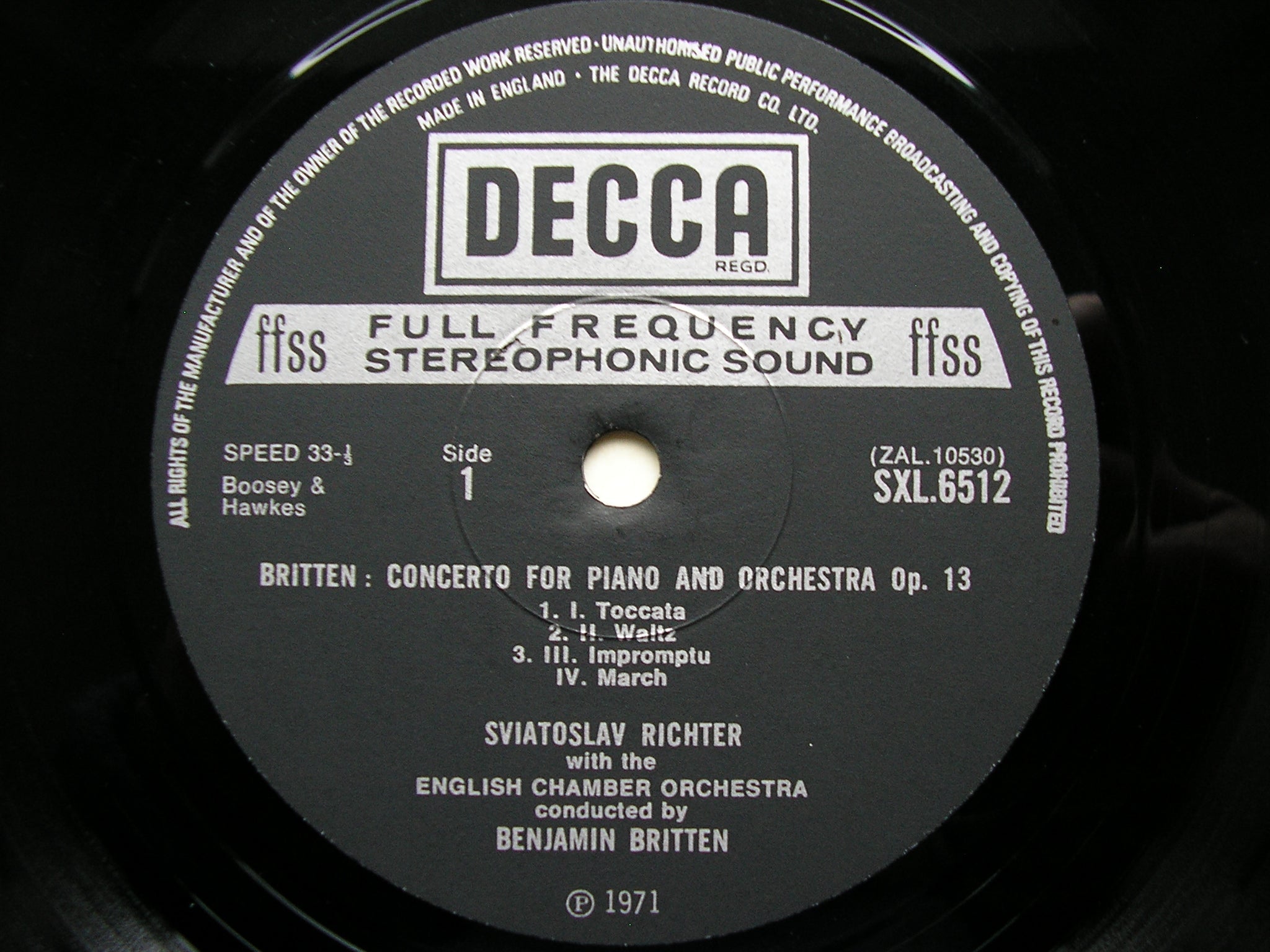 BRITTEN: PIANO CONCERTO / VIOLIN CONCERTO    RICHTER / LUBOTSKY / ENGLISH CHAMBER ORCHESTRA / BRITTEN    SXL 6512